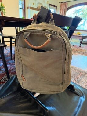 Day Owl Canvas Travel Backpack in Khaki with Leather Handle